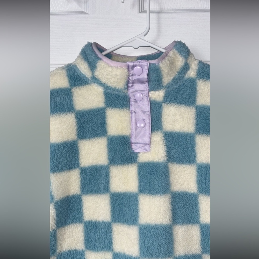 Kids Checkered Fleece Pullover - Blue and Cream Sz XL - Picture 3 of 3